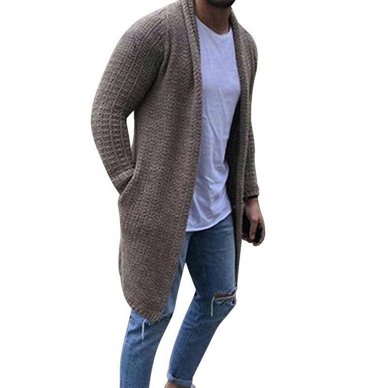 2022  Fashion Solid Men Cardigan  Streetwear Long Sleeve Knitted Sweaters Casual Autumn Mens Slim Fit Sweater Coat